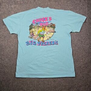 Vintage Stedman T Shirt Mens XL Blue Chicks Dig Big Peckers   80s USA Comedy